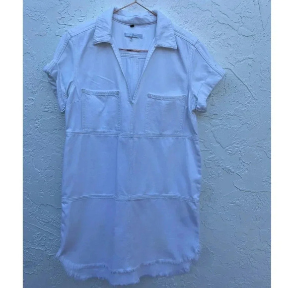 For All 7 Mankind Polo Ripped Hem Denim Shirt Dress White Sz Small - Picture 1 of 8